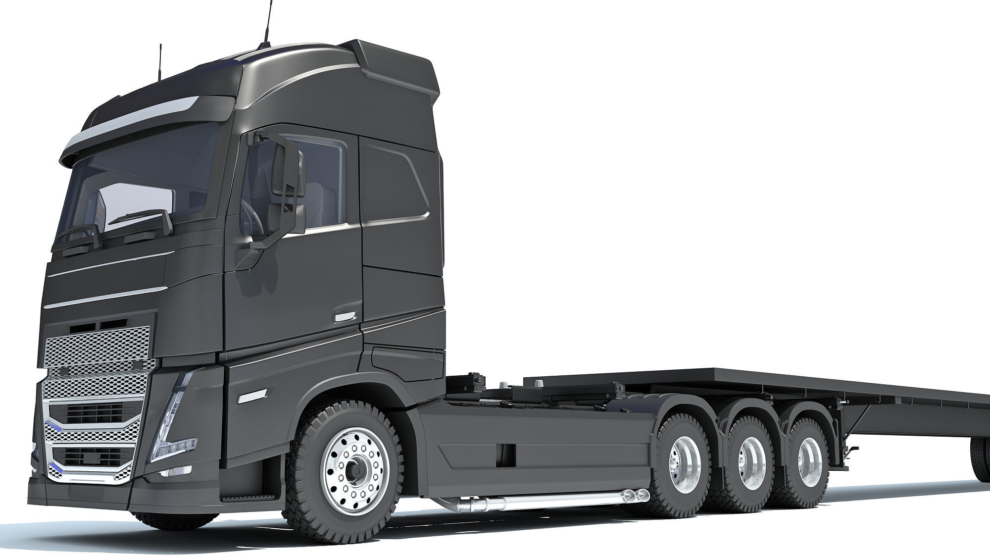 Truck with Flatbed Trailer 3D model_12