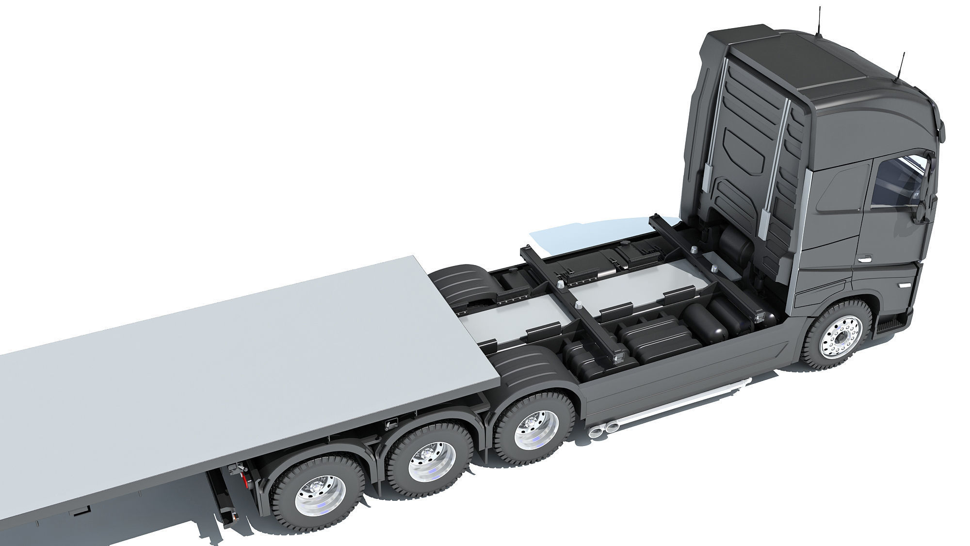 Truck with Flatbed Trailer 3D model_14