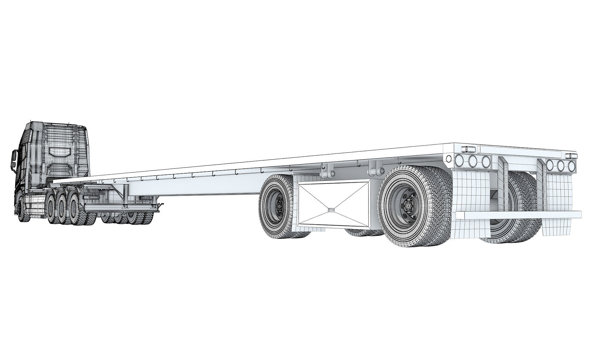 Truck with Flatbed Trailer 3D model_17