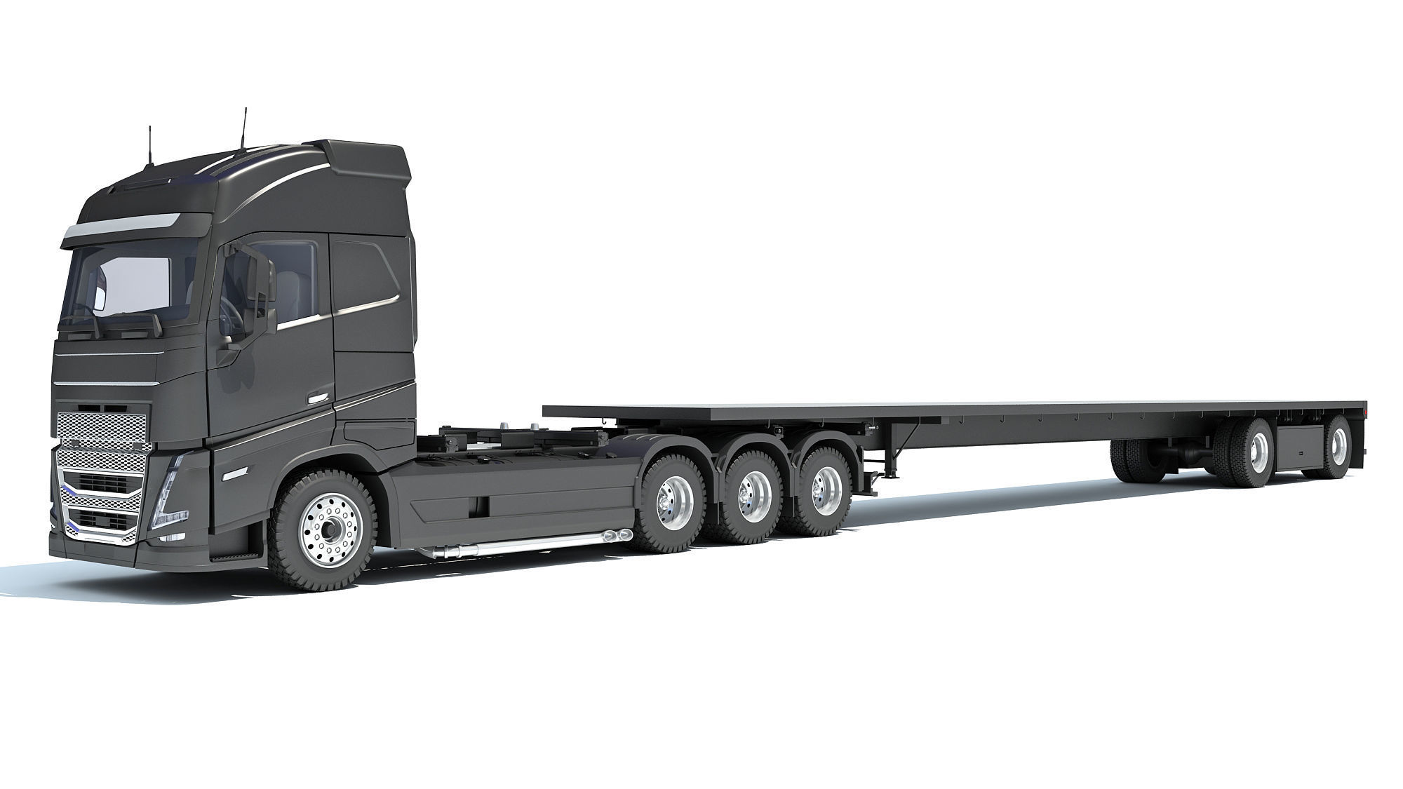 Truck with Flatbed Trailer 3D model_9