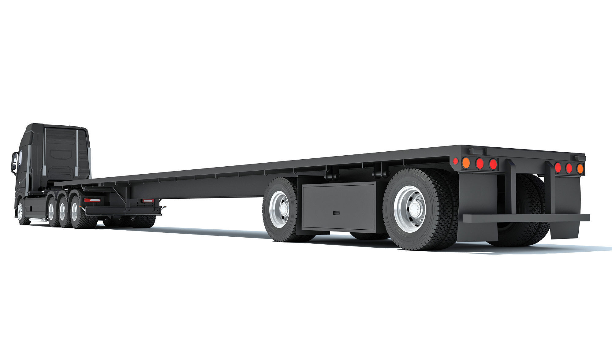 Truck with Flatbed Trailer 3D model_3