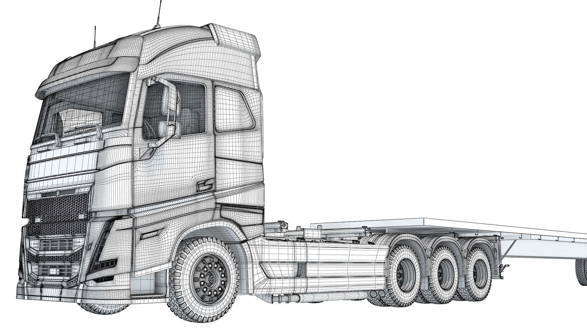 Truck with Flatbed Trailer 3D model_20