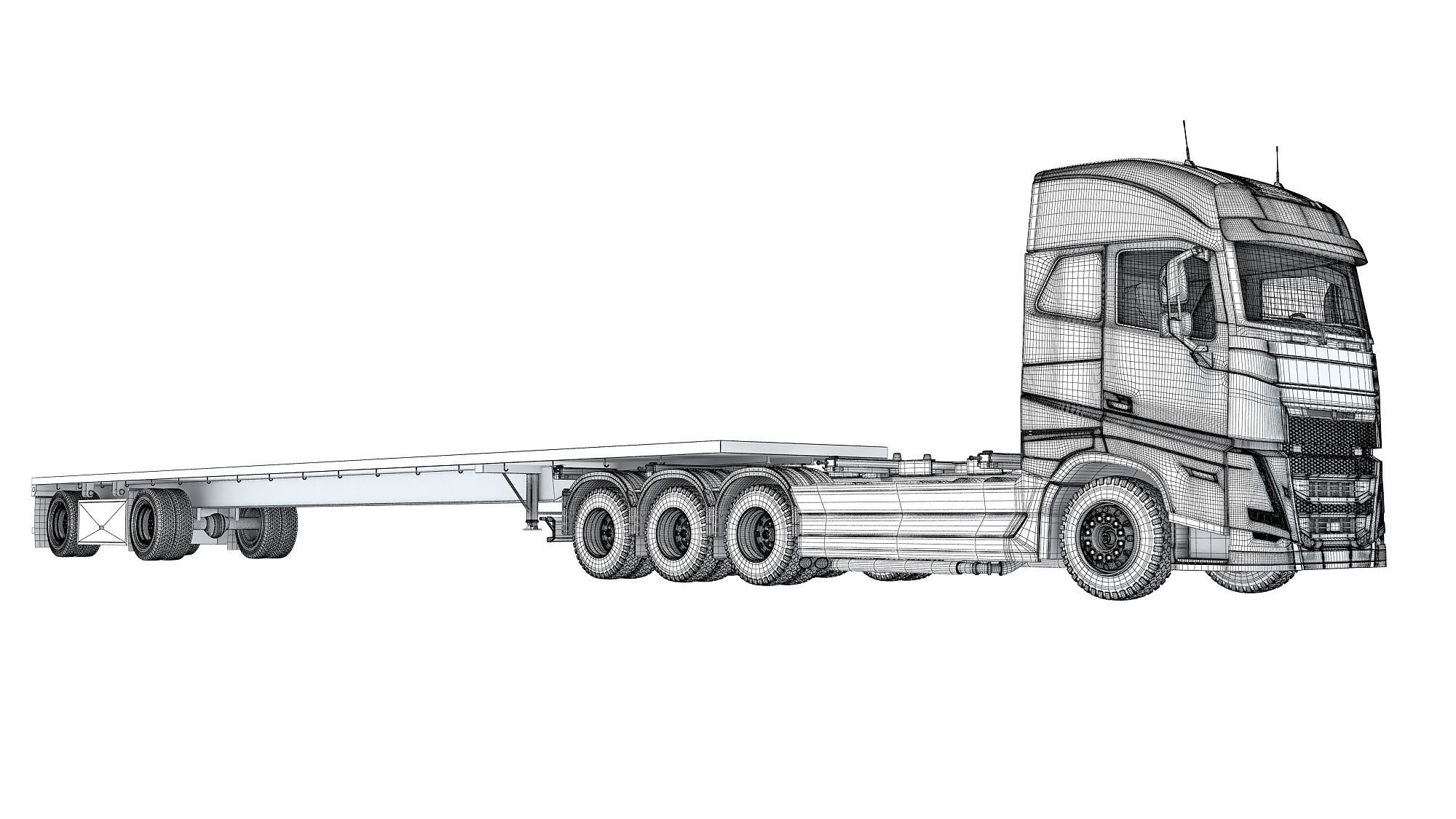 Truck with Flatbed Trailer 3D model_19