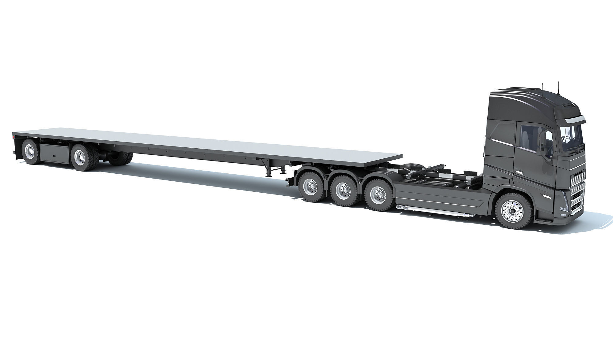 Truck with Flatbed Trailer 3D model_7