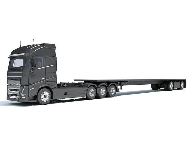 Truck with Flatbed Trailer 3D model