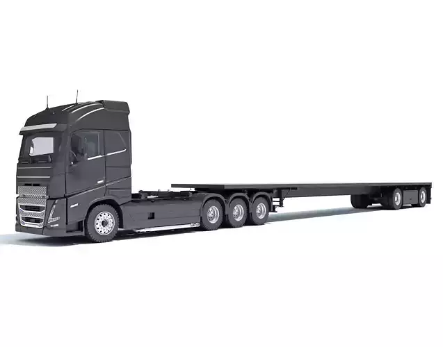 Truck with Flatbed Trailer 3D model
