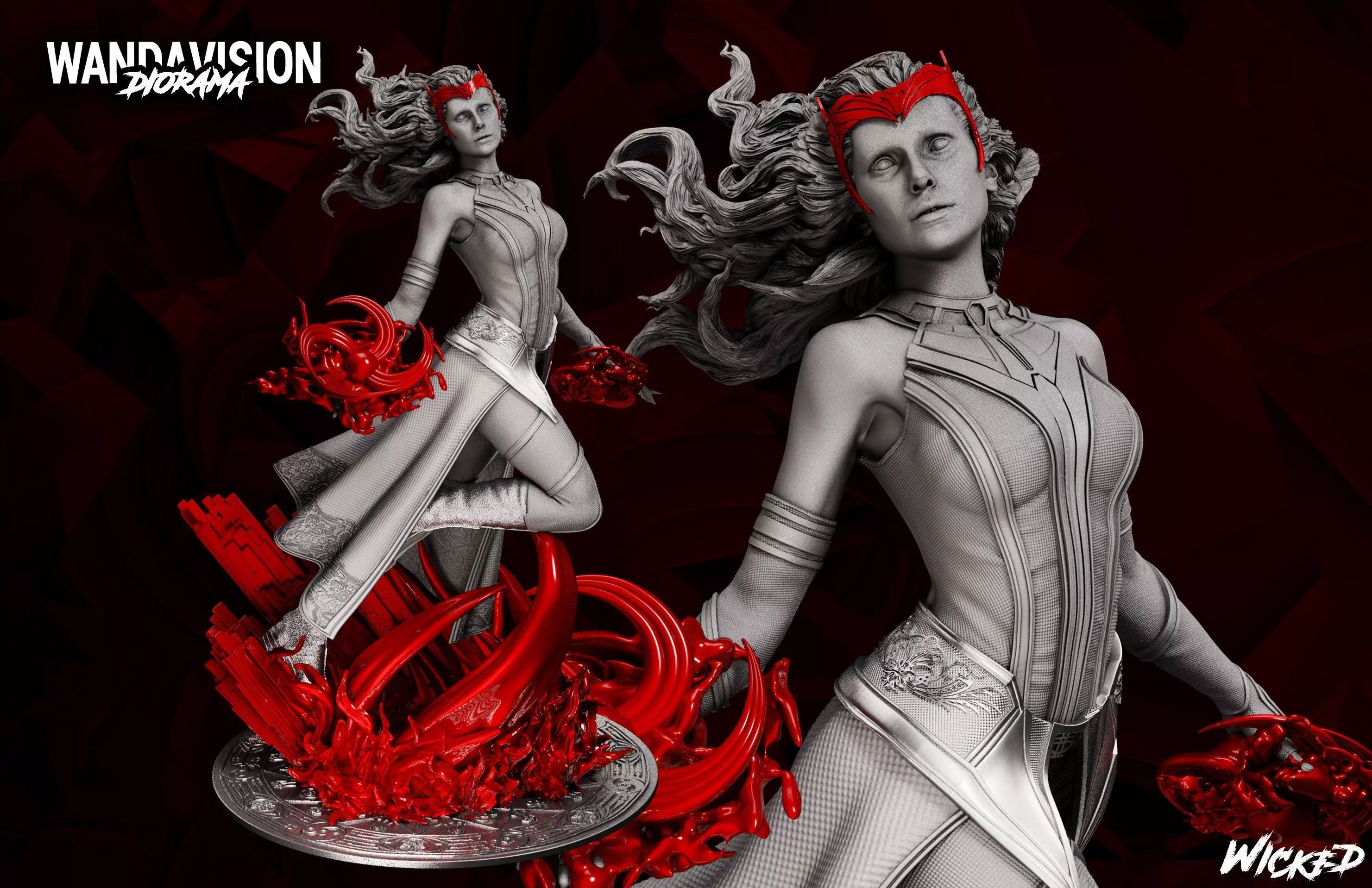 Wicked Marvel Wanda Sculpture 3D print model  3D print model_0