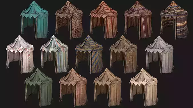 Medieval Market Stalls Cylindrical Tent Pack Low-poly 3D model