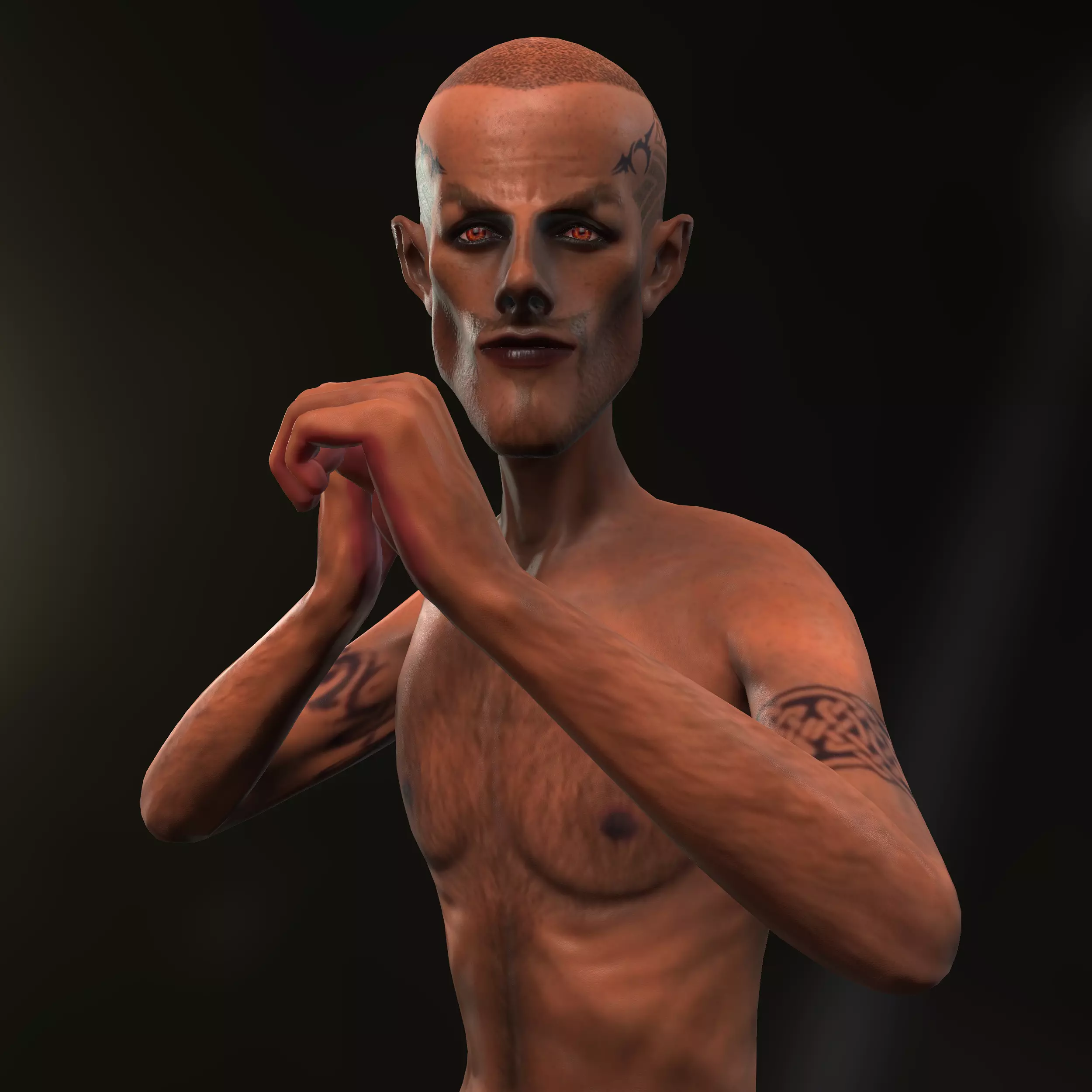 3D Fantasy Gangster Tattooed Character Animated 3D model_0