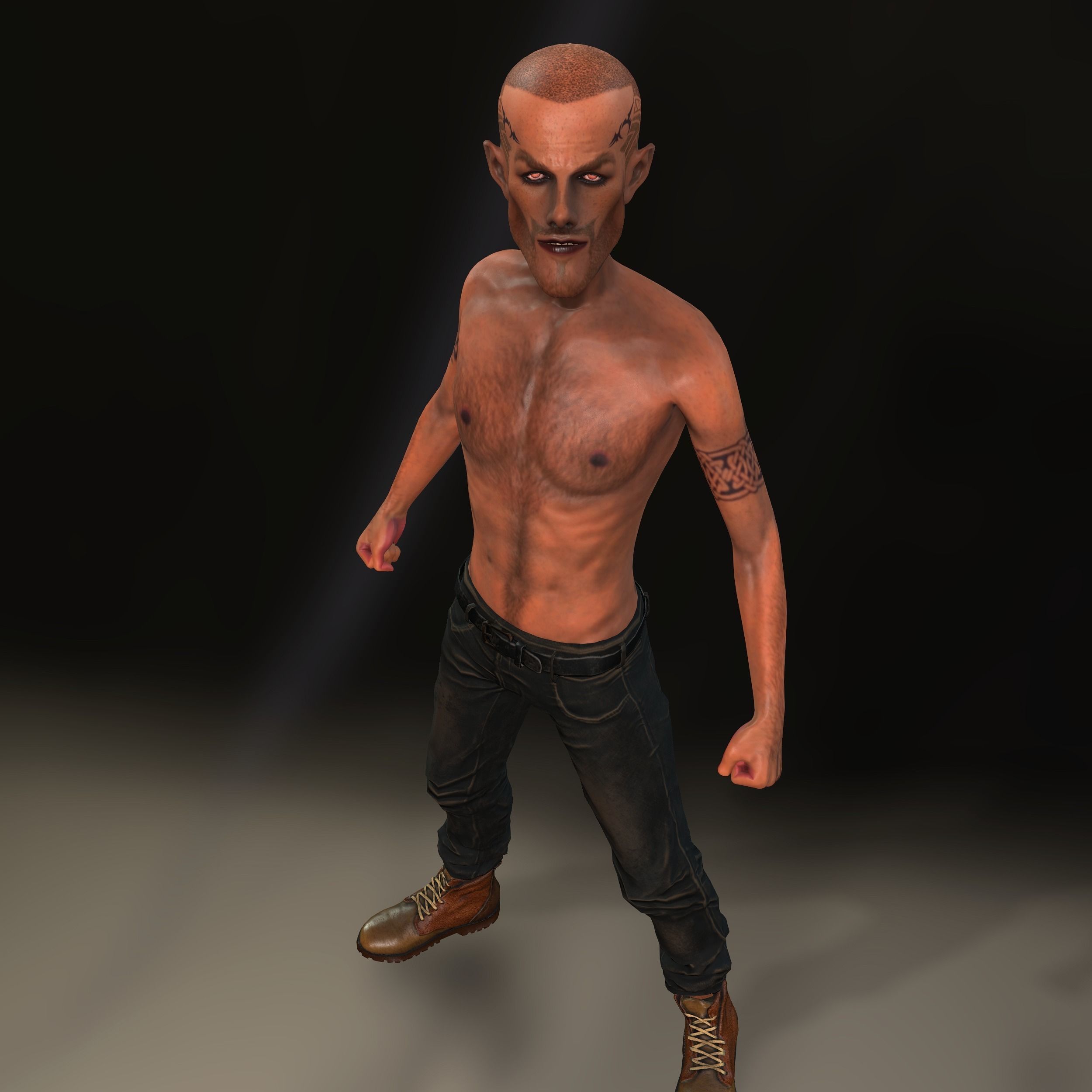 3D Fantasy Gangster Tattooed Character Animated 3D model_5