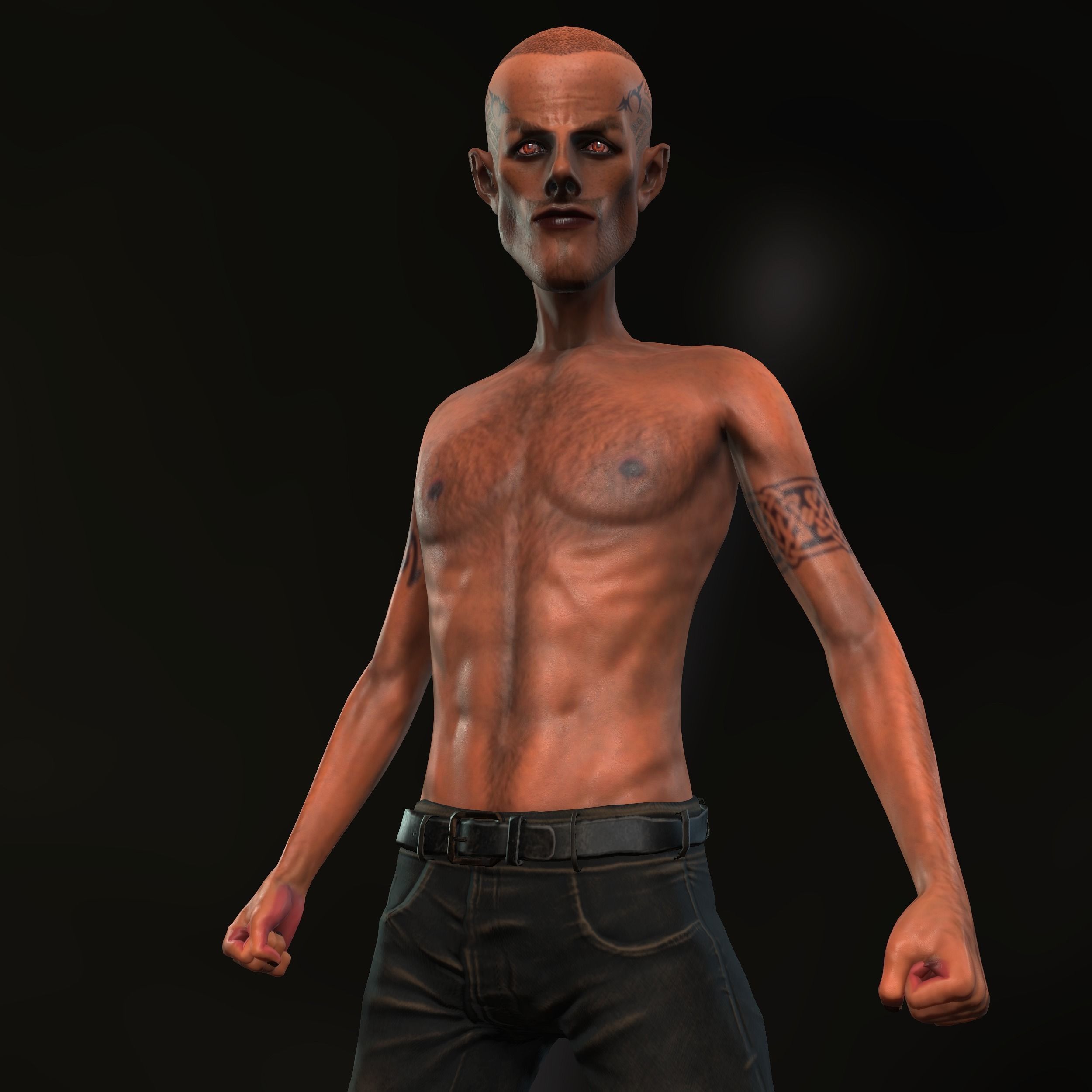 3D Fantasy Gangster Tattooed Character Animated 3D model_4
