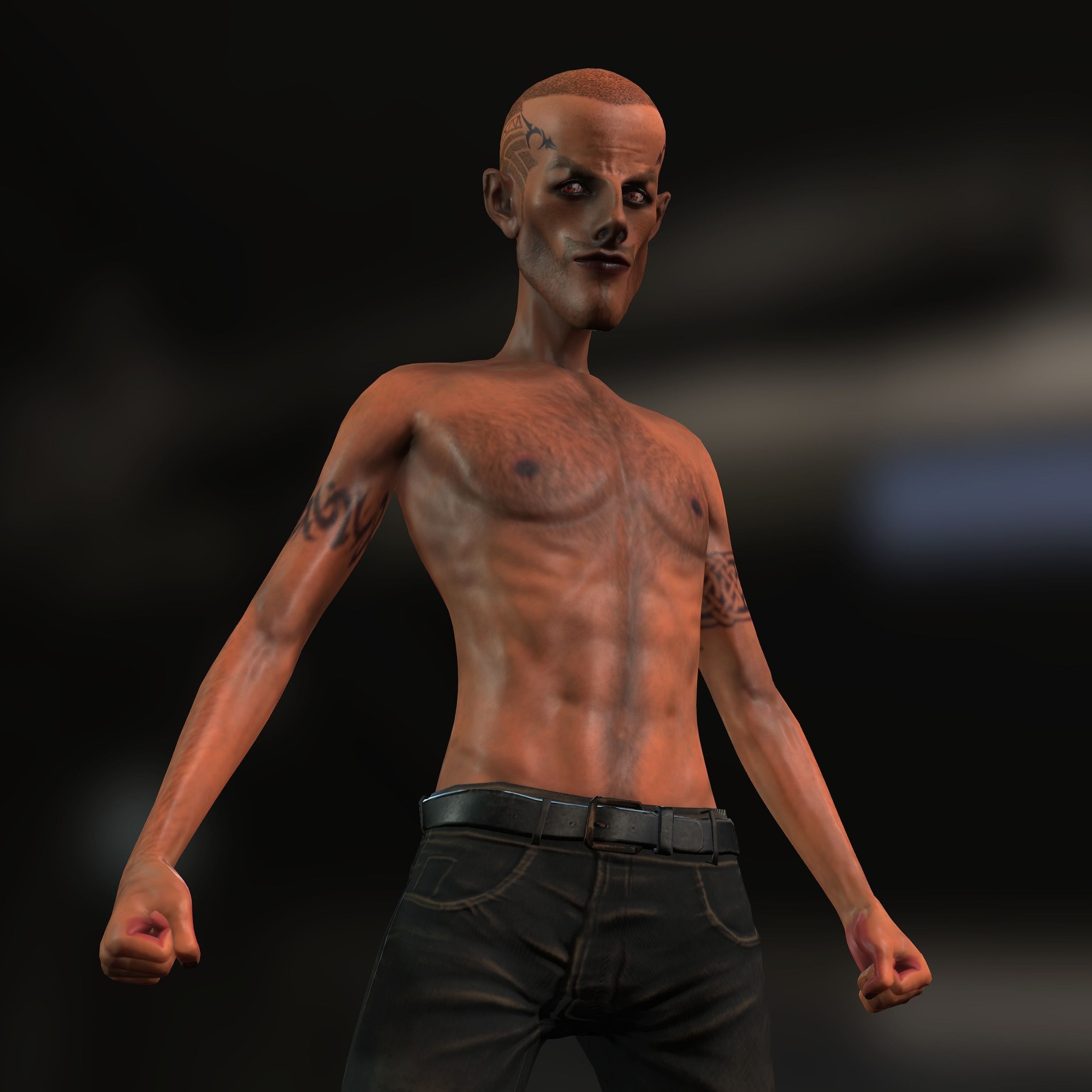 3D Fantasy Gangster Tattooed Character Animated 3D model_2