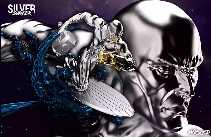 Wicked Marvel Silver Surfer Sculpture 3D print model  3D print model