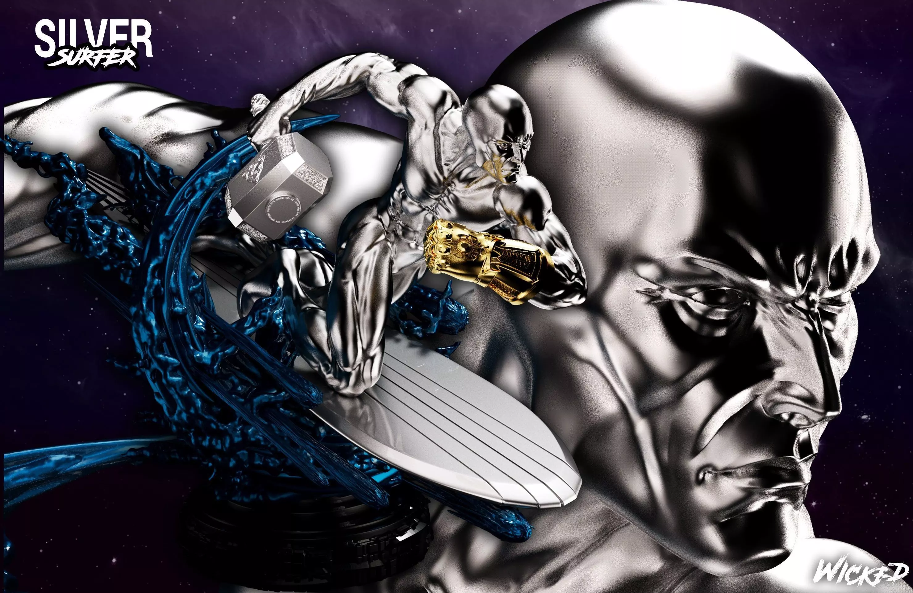 Wicked Marvel Silver Surfer Sculpture 3D print model  3D print model_0