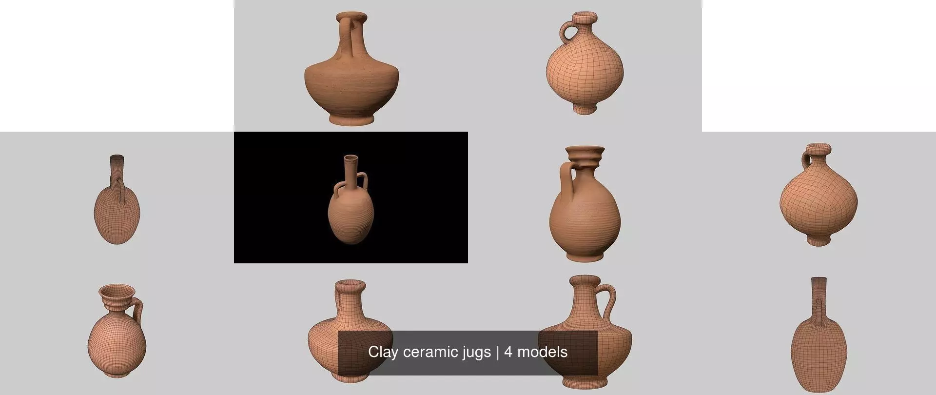 Clay ceramic jugs 3D Model Collection_0