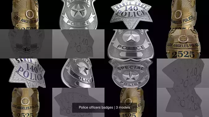 Police officers badges 3D Model Collection