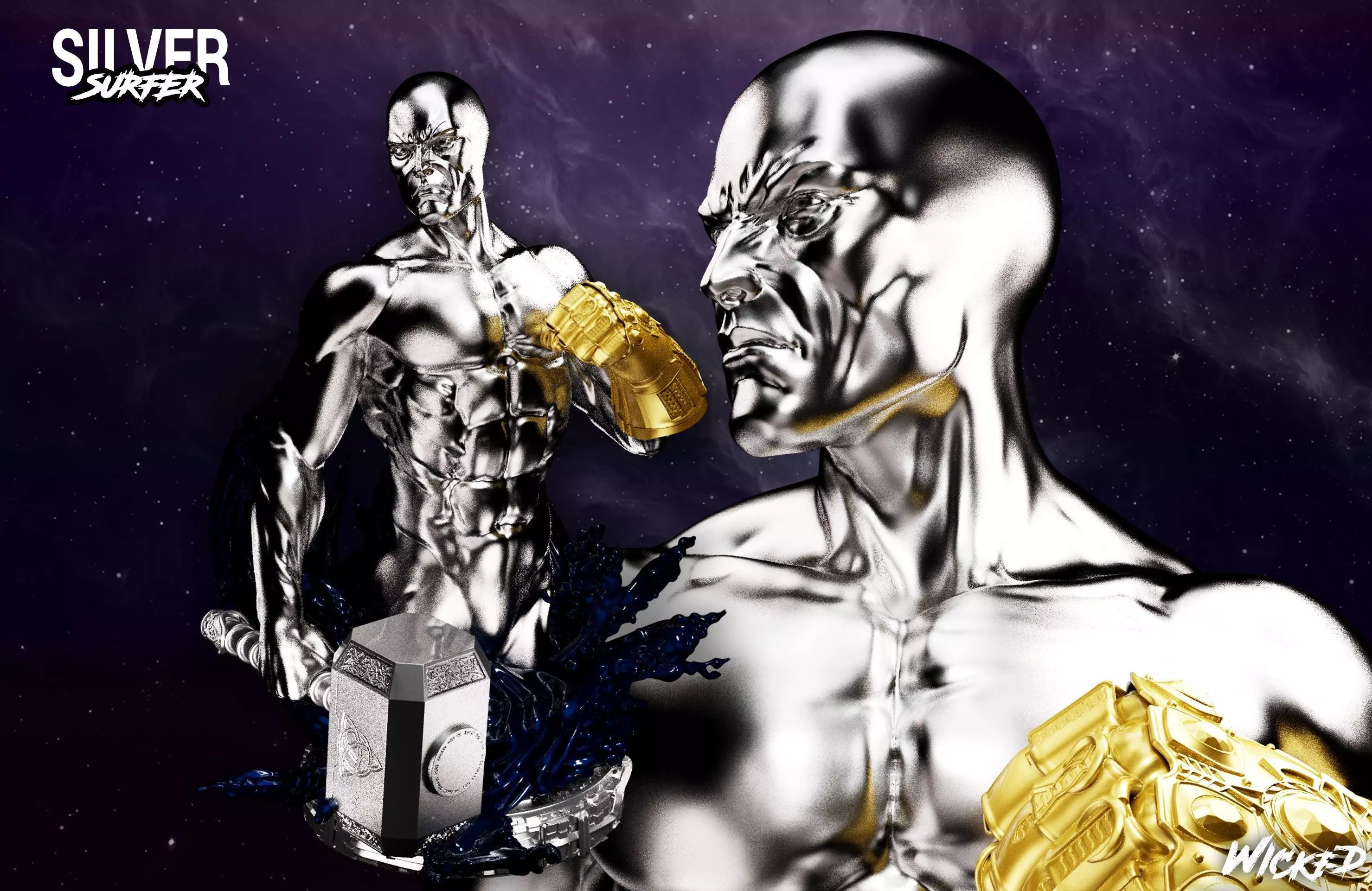 Wicked Marvel Silver Surfer Bust 3D print model 3D print model