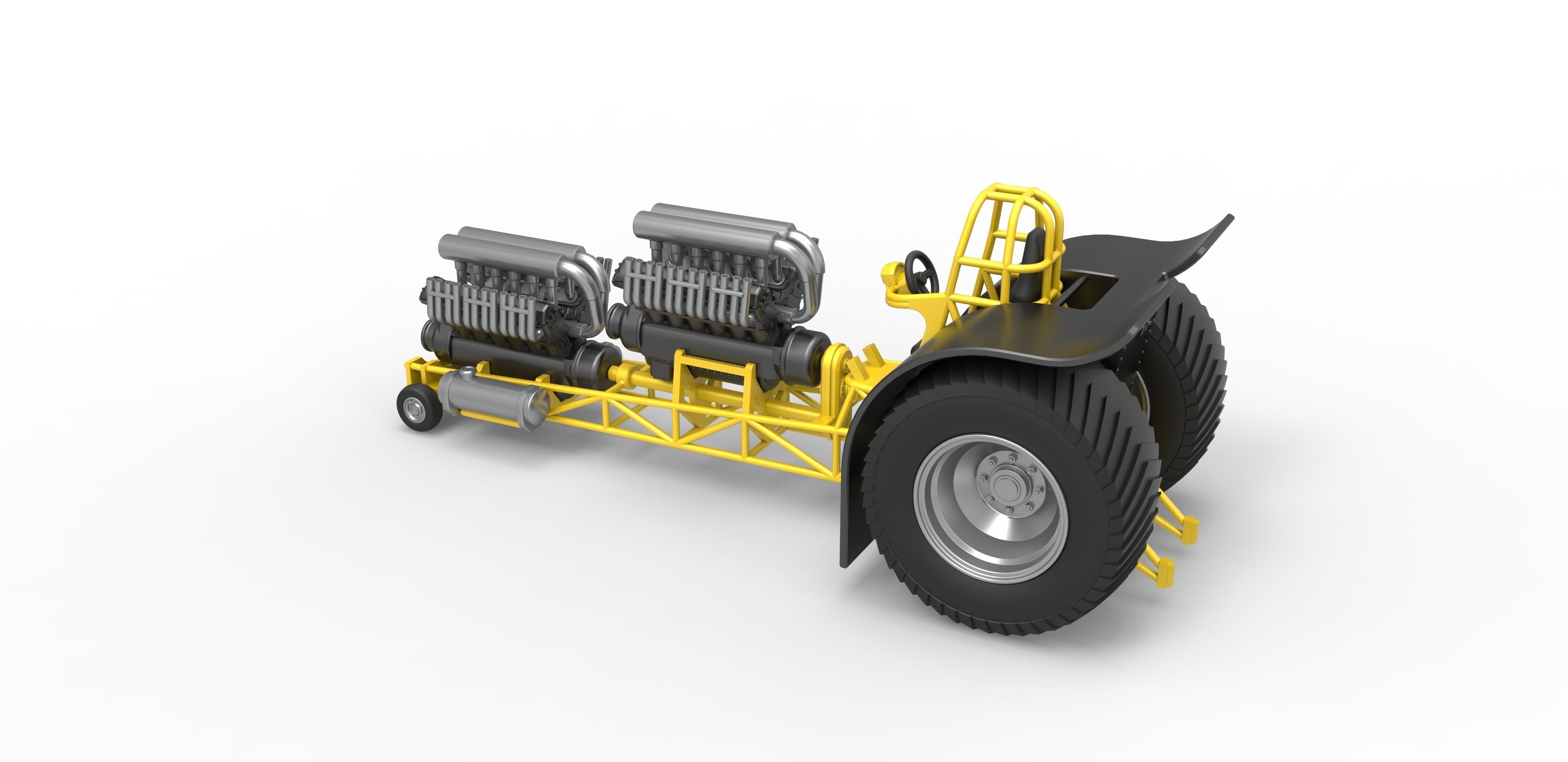 Pulling tractor with 2 engines V12 in line Scale 1 to 25 3D print model_10
