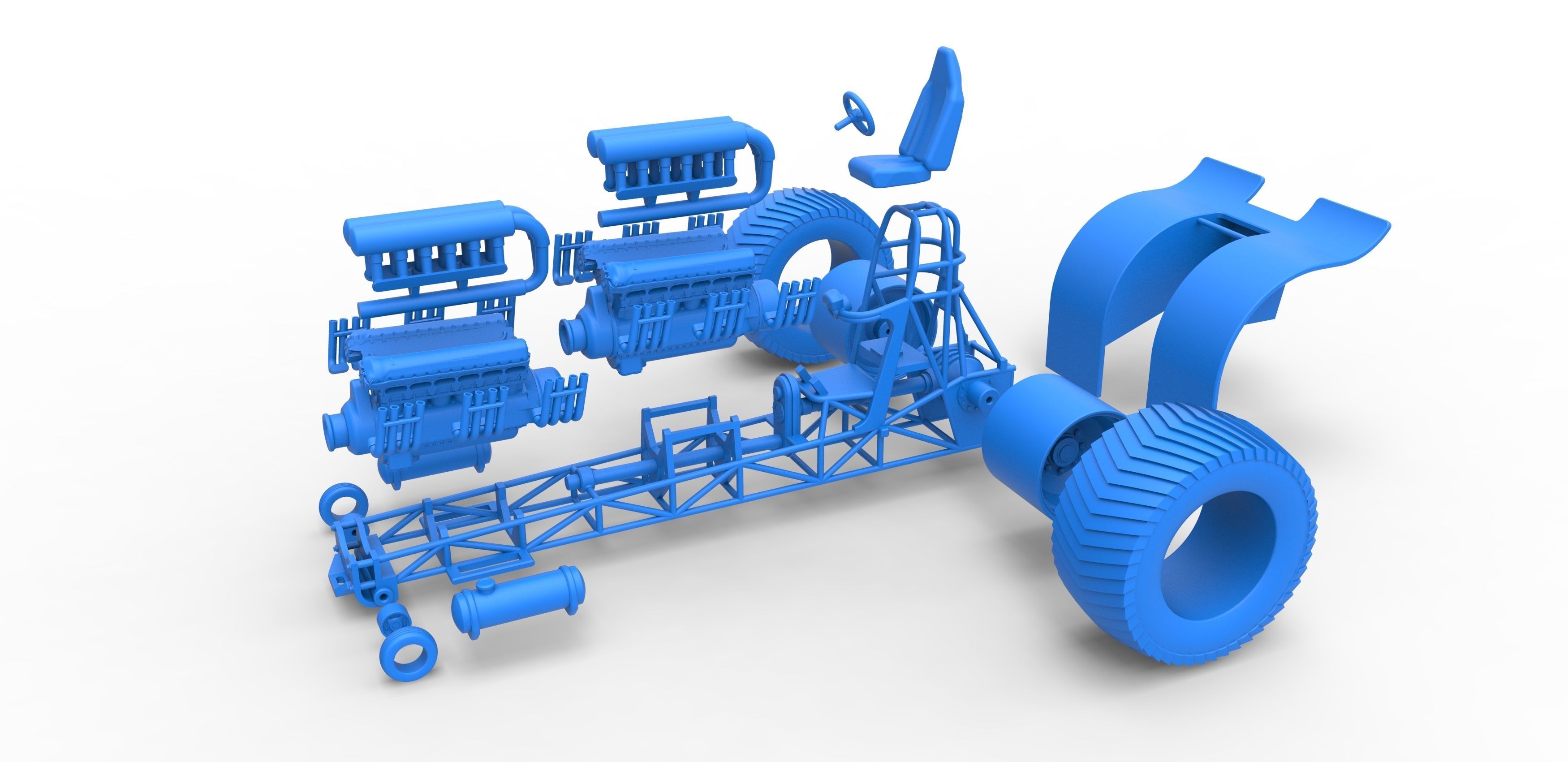 Pulling tractor with 2 engines V12 in line Scale 1 to 25 3D print model_27