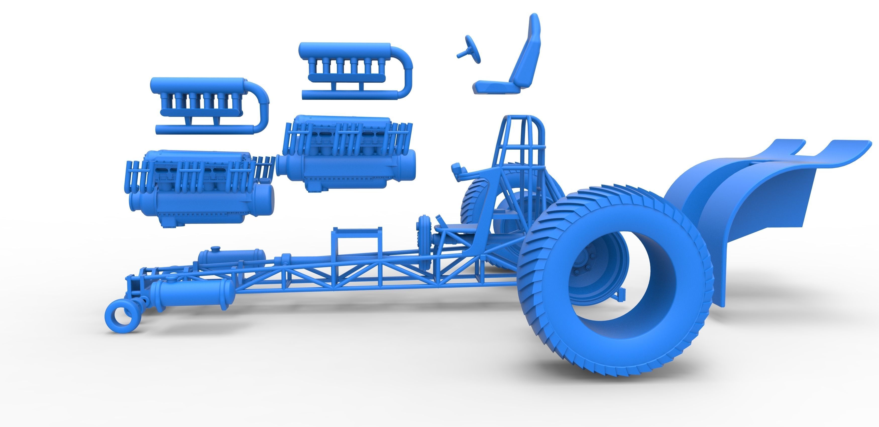 Pulling tractor with 2 engines V12 in line Scale 1 to 25 3D print model_31