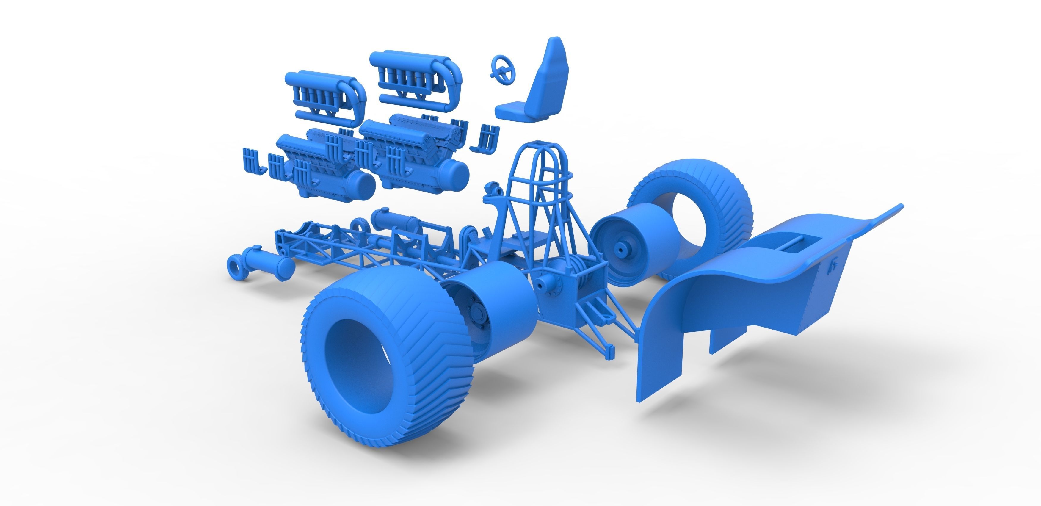 Pulling tractor with 2 engines V12 in line Scale 1 to 25 3D print model_33
