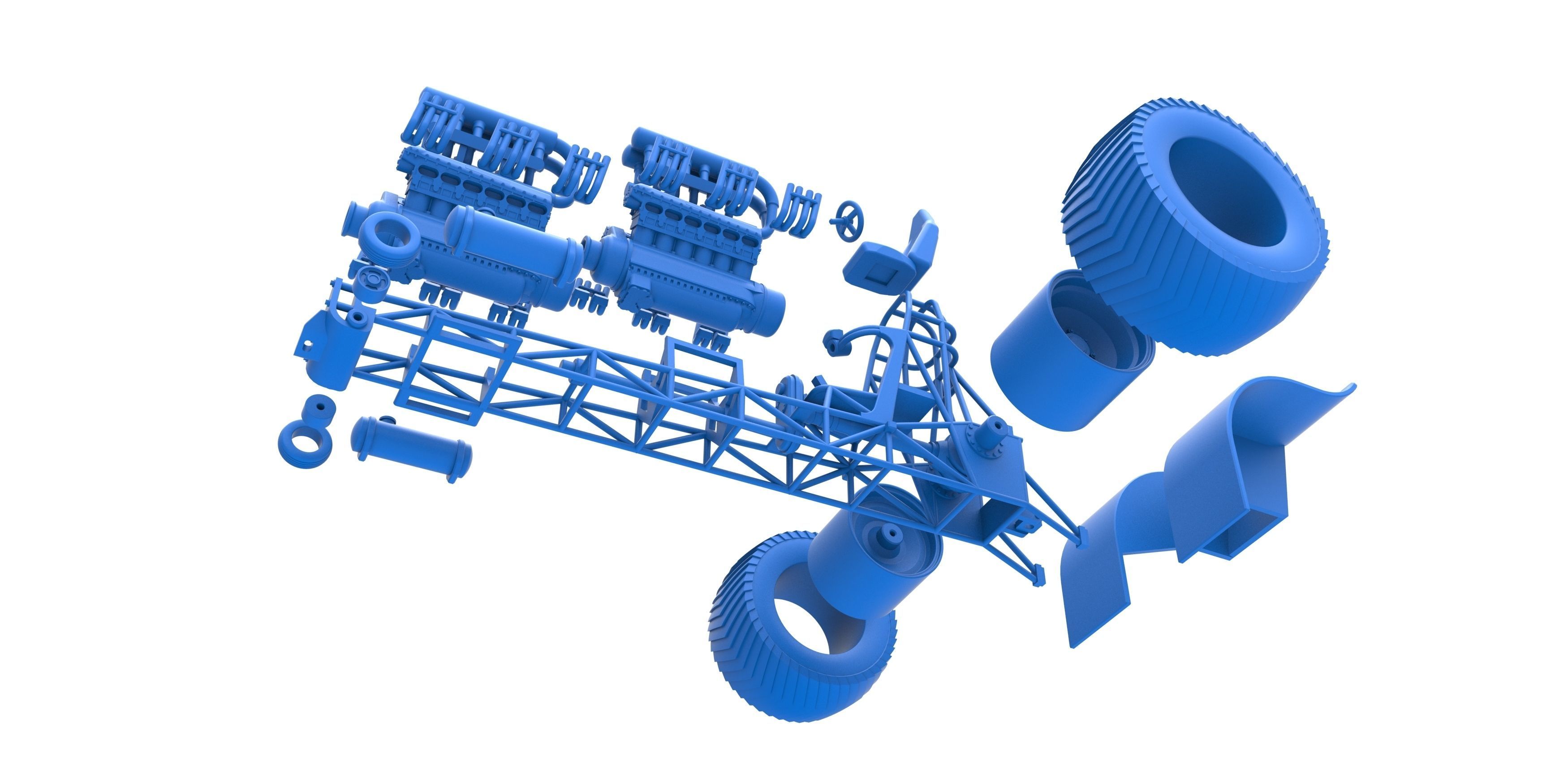 Pulling tractor with 2 engines V12 in line Scale 1 to 25 3D print model_29