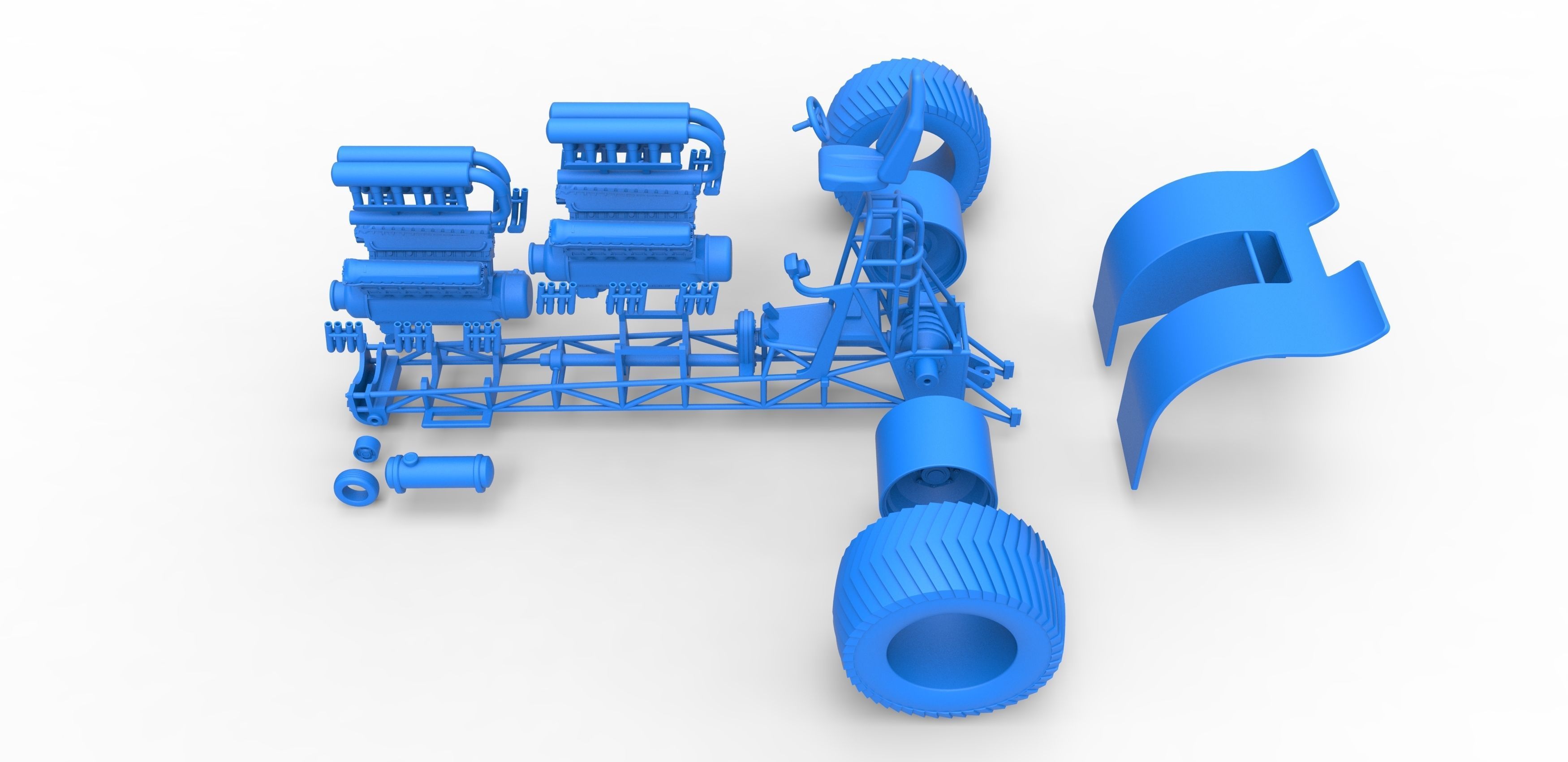 Pulling tractor with 2 engines V12 in line Scale 1 to 25 3D print model_32