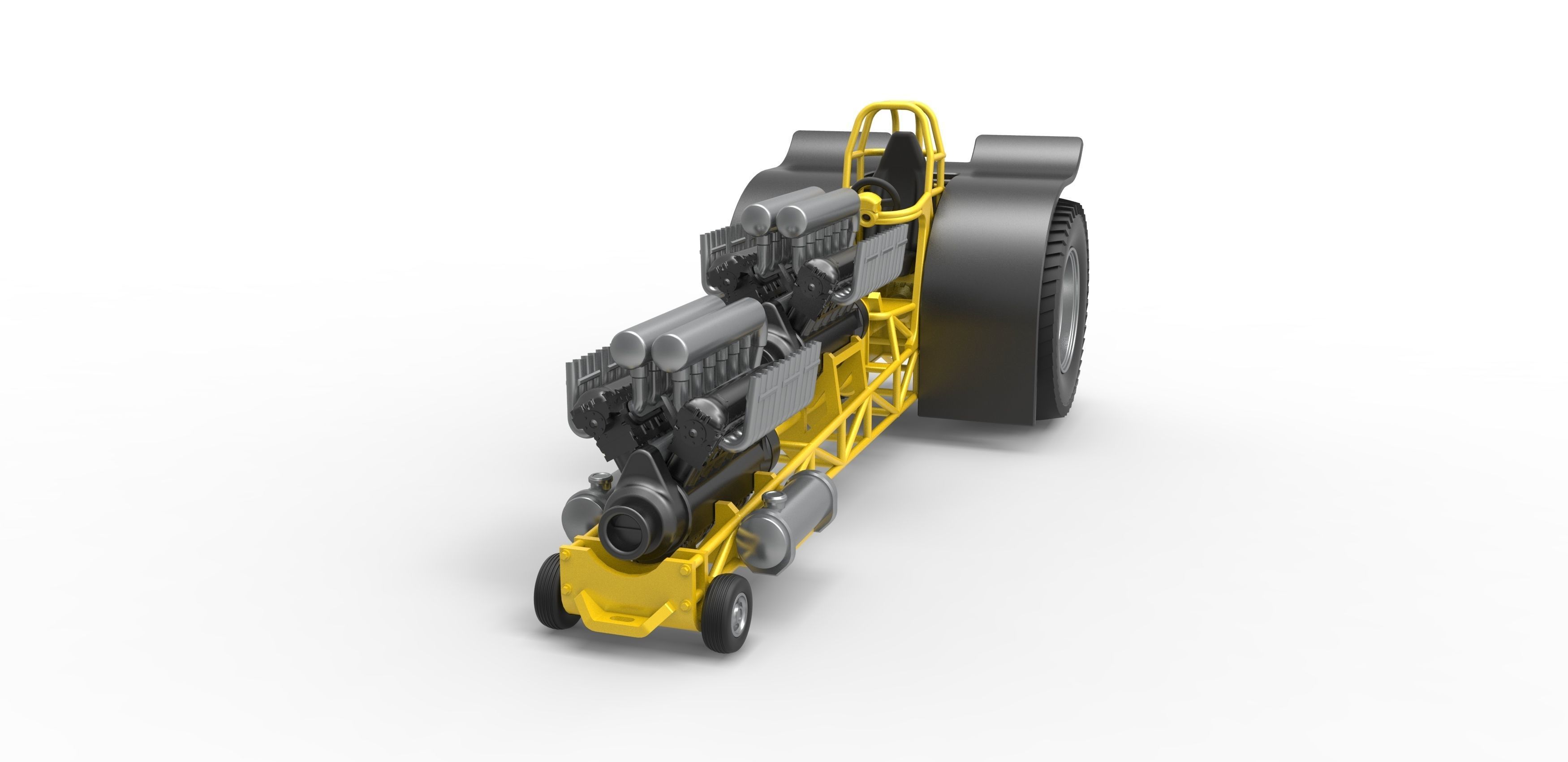 Pulling tractor with 2 engines V12 in line Scale 1 to 25 3D print model_3