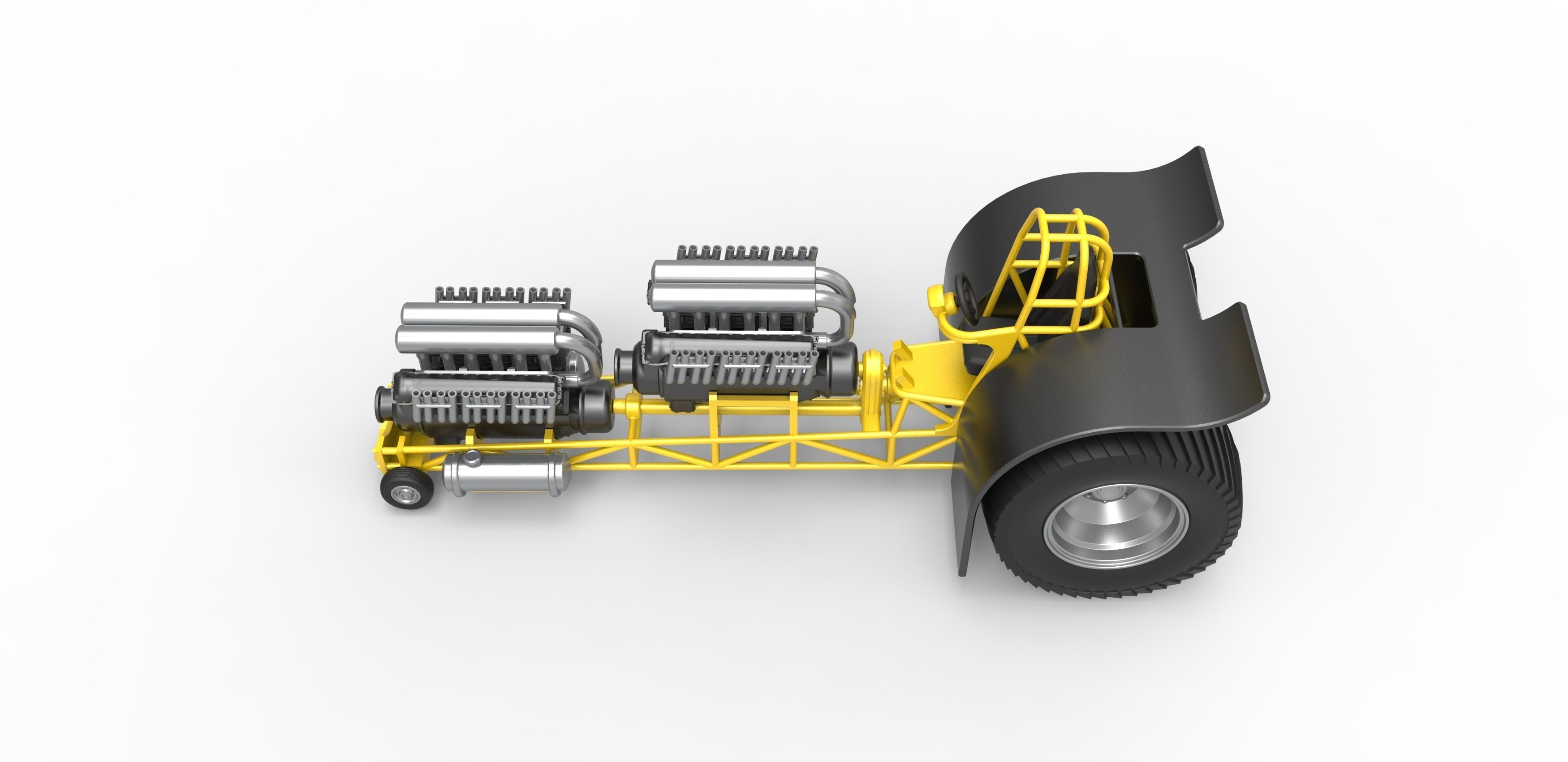 Pulling tractor with 2 engines V12 in line Scale 1 to 25 3D print model_8