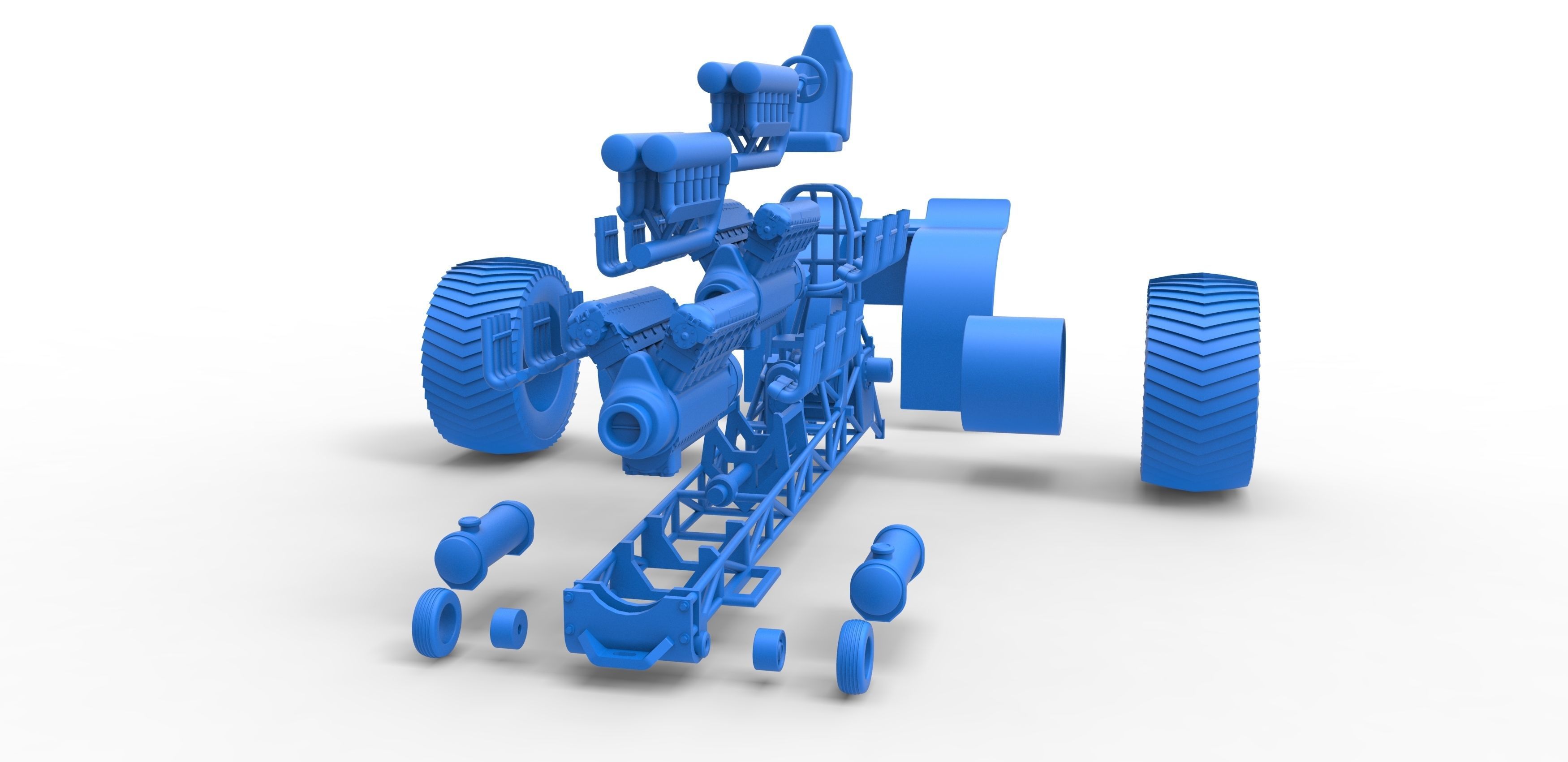 Pulling tractor with 2 engines V12 in line Scale 1 to 25 3D print model_30