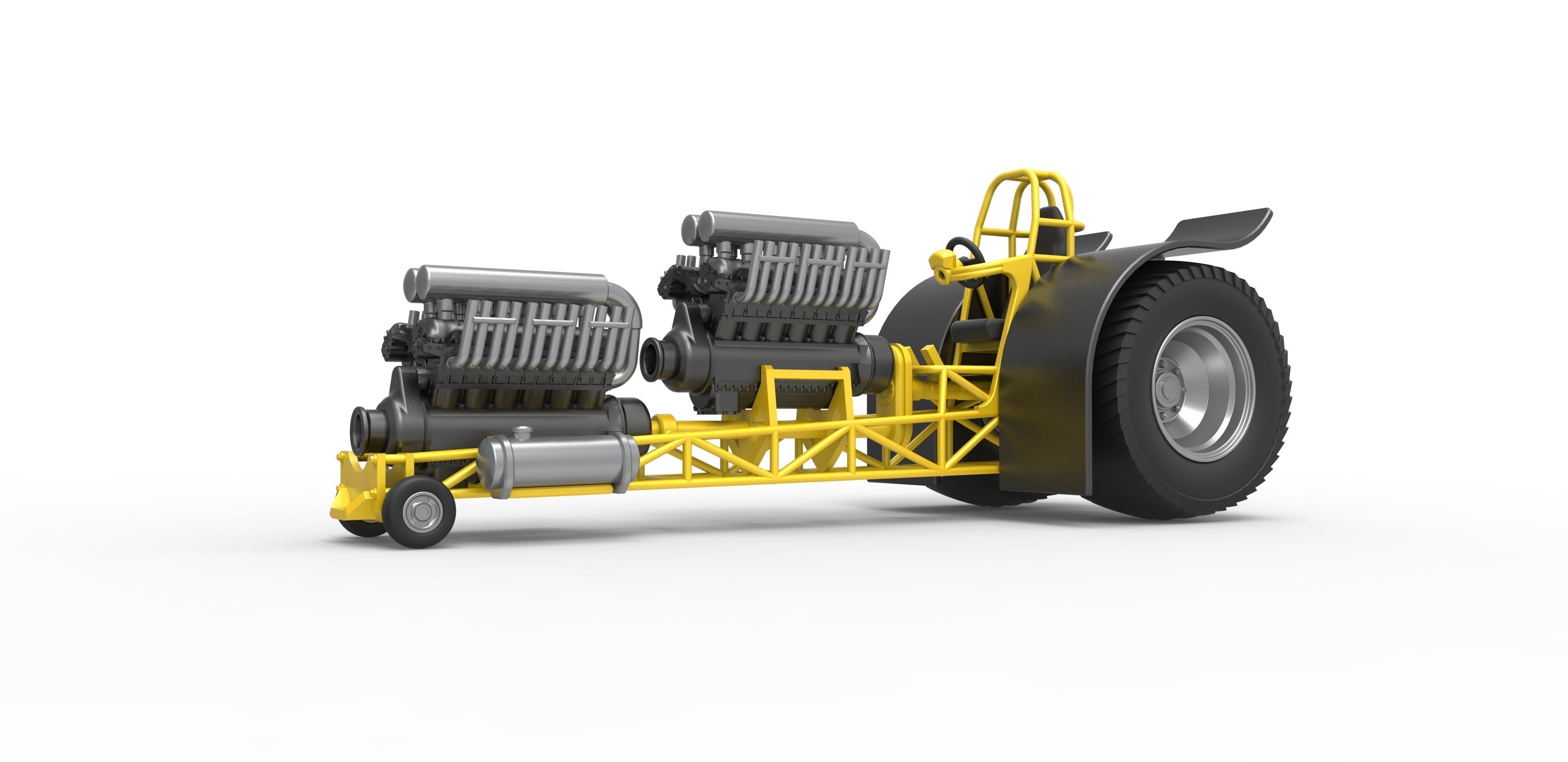 Pulling tractor with 2 engines V12 in line Scale 1 to 25 3D print model_2