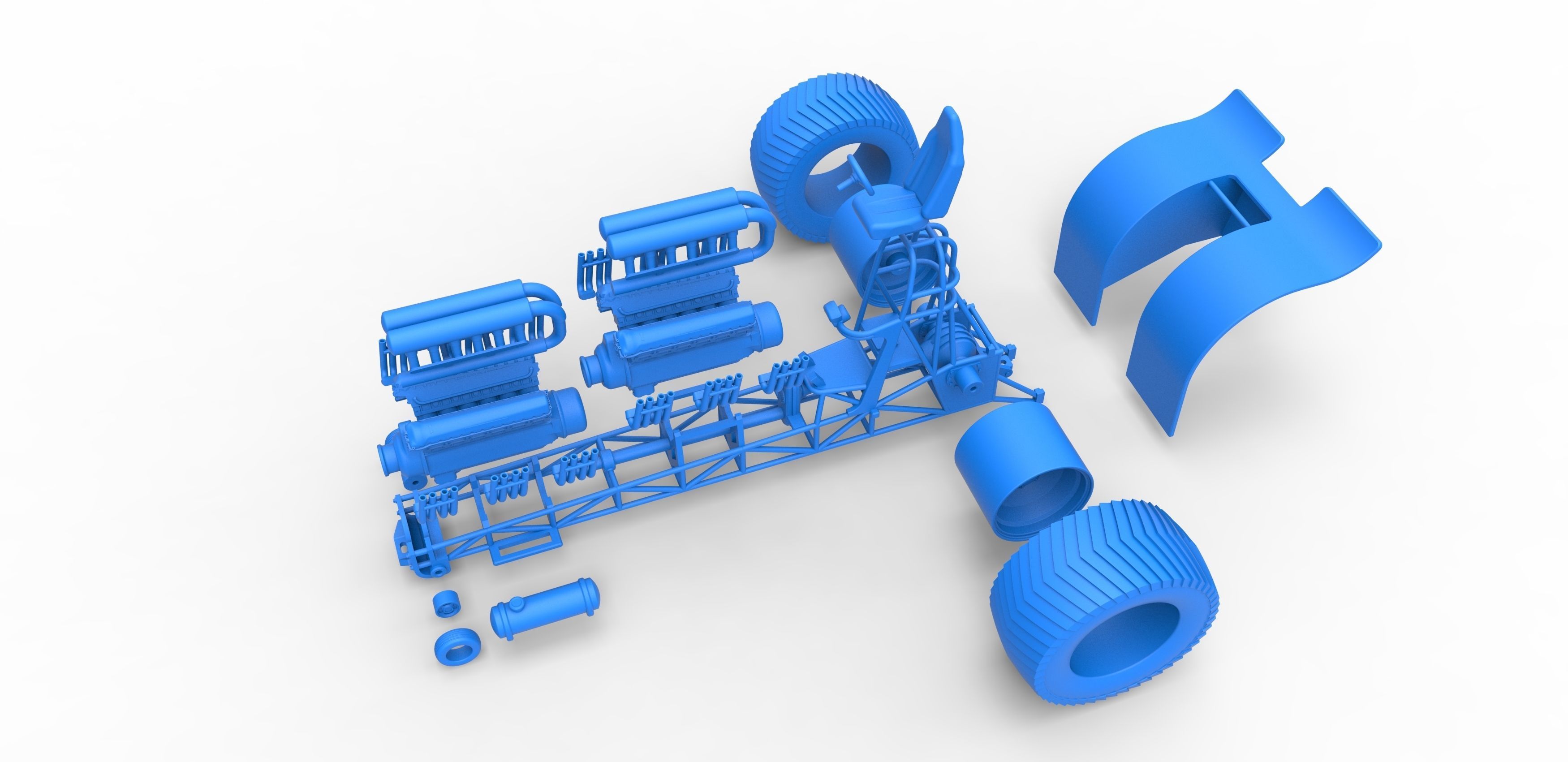 Pulling tractor with 2 engines V12 in line Scale 1 to 25 3D print model_28