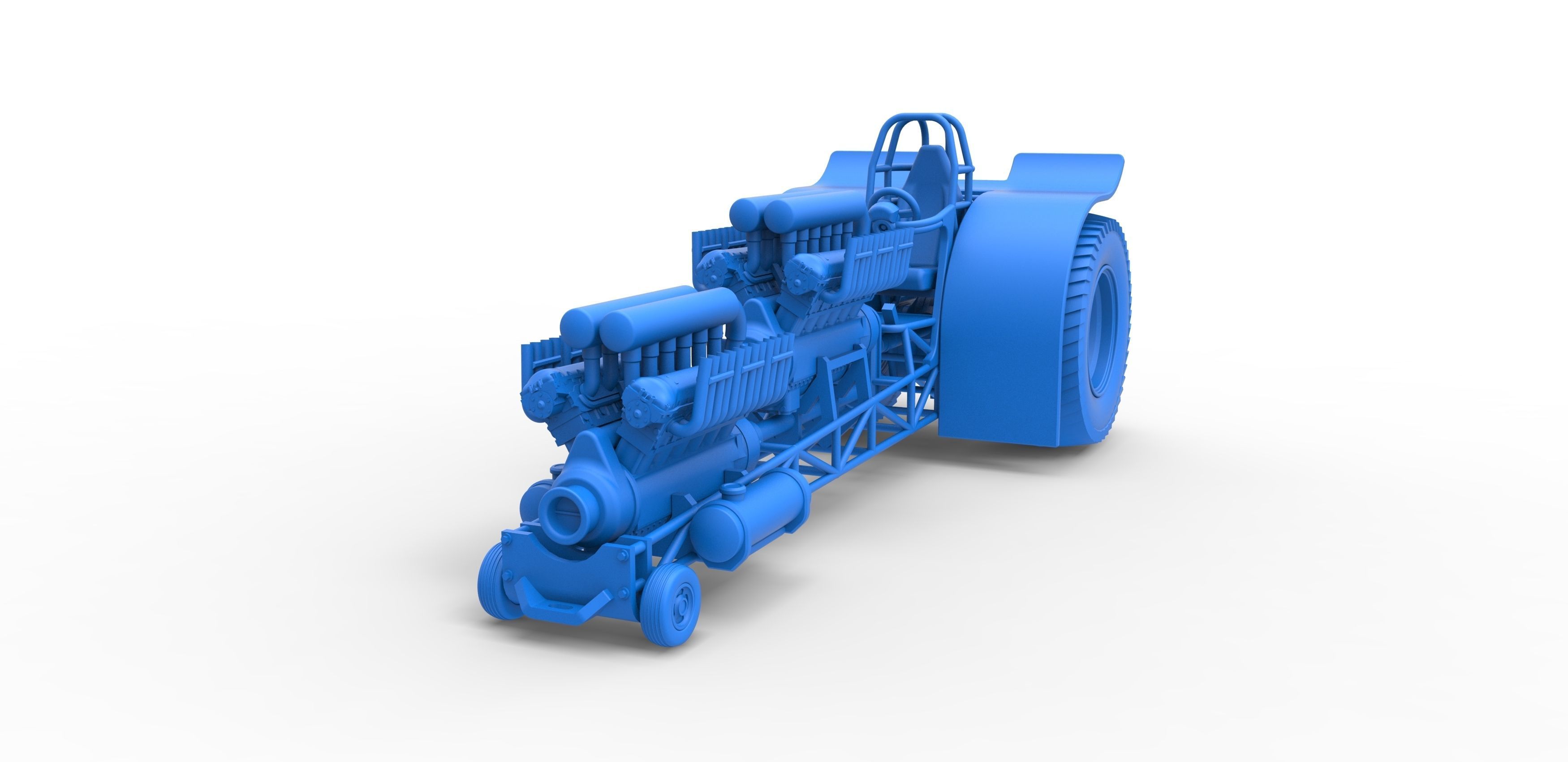 Pulling tractor with 2 engines V12 in line Scale 1 to 25 3D print model_16