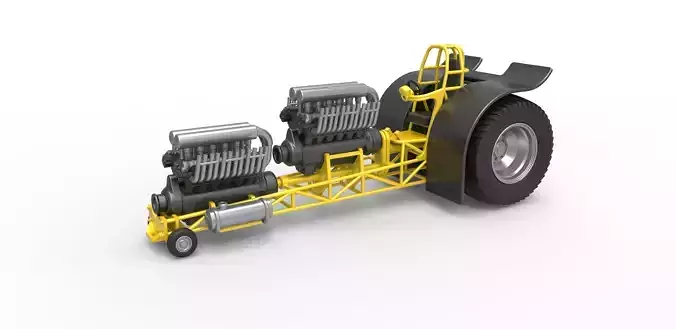 Pulling tractor with 2 engines V12 in line Scale 1 to 25 3D print model