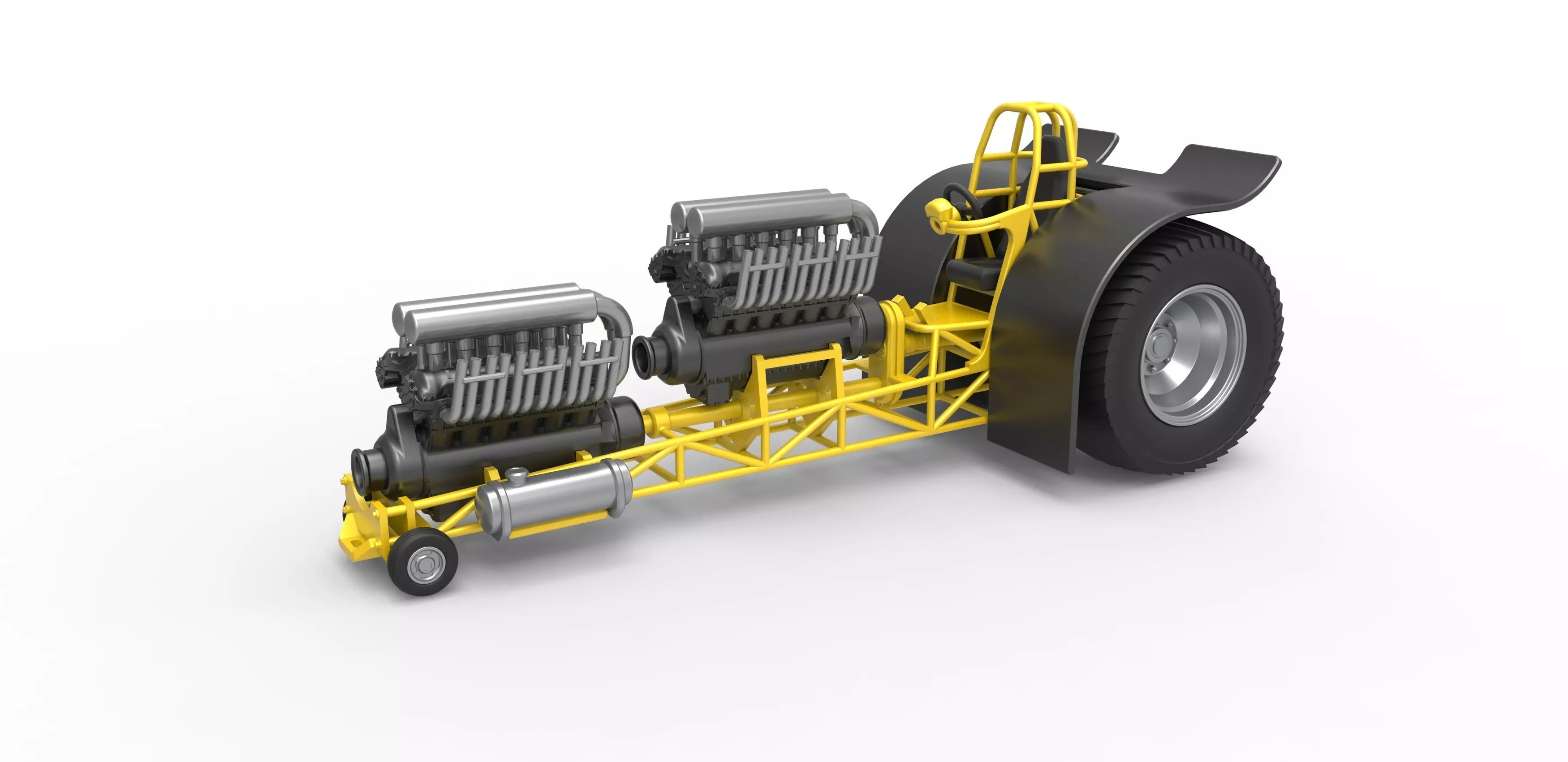 Pulling tractor with 2 engines V12 in line Scale 1 to 25 3D print model_0