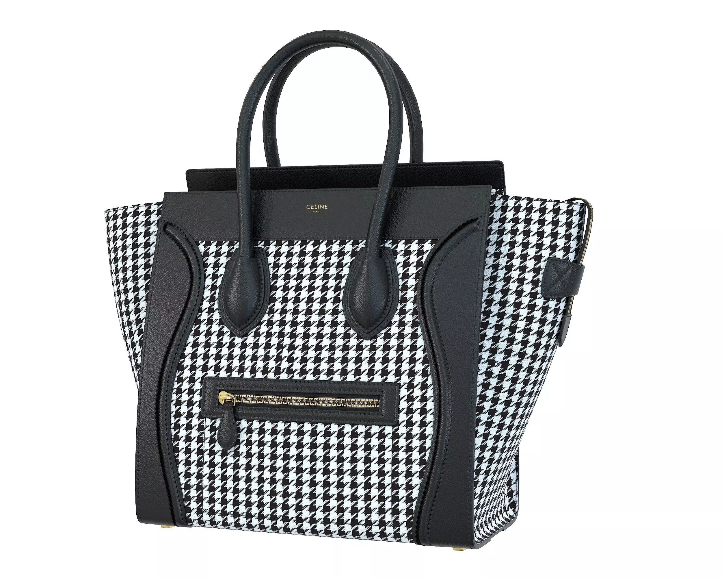 Celine mini Luggage Bag Black Tweed Fabric Low-poly 3D model