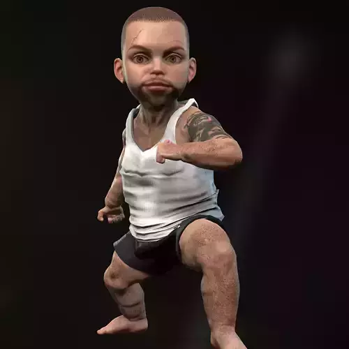 FANTASY FUNNY CHARACTER ANIMATED 3D ANGRY LITTLE MAN WITH TATTOO