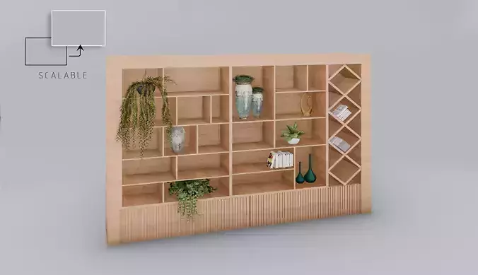 SCALABLE Modern Wood Shelf Bookcase Bookshelf 3D Model 