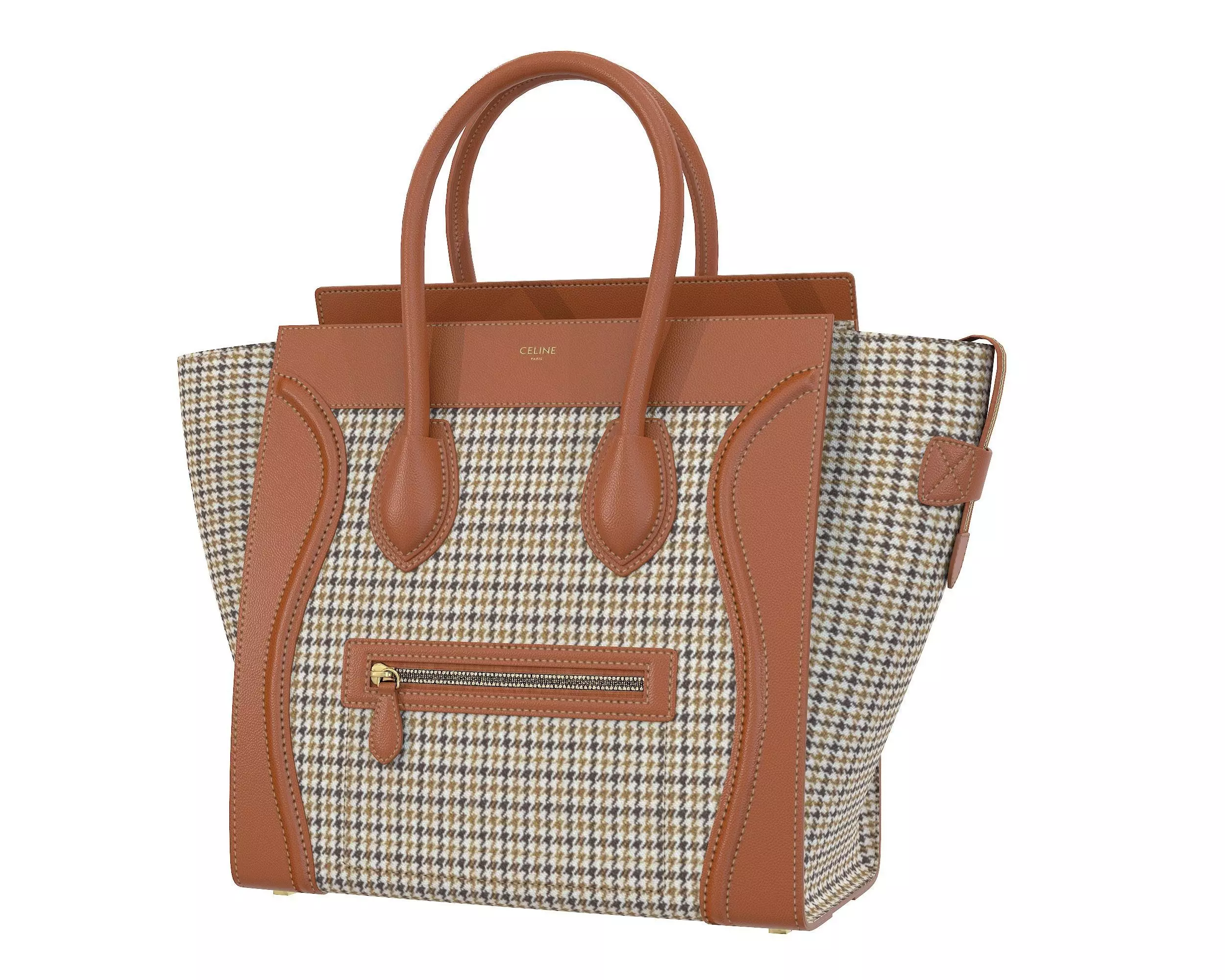 Celine mini Luggage Bag Brown Tweed Fabric Low-poly 3D model