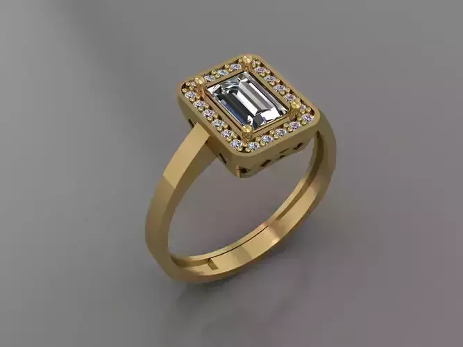 Ring 3D Print 3D print model emerald cut diamond 3D print model