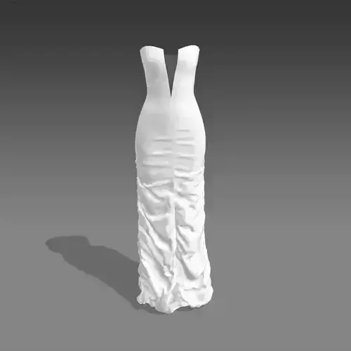 DRESS V NECKLINE ELASTIC SKIRT LONG DRESS FASHION 