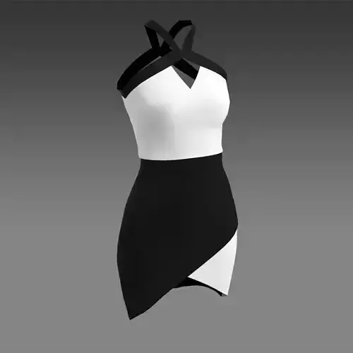 COLOR BLOCK BLACK AND WHITE LOOK ASYMETRIC SKIRT AND BLOUSE 