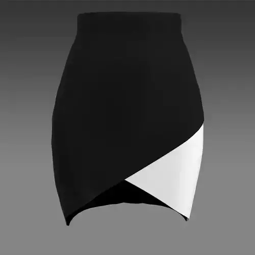COLOR BLOCK BLACK AND WHITE HOURGLASS ASYMETRIC SKIRT 