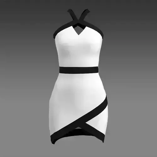  BLACK AND WHITE HOURGLASS DRESS ASYMETRIC SKIRT