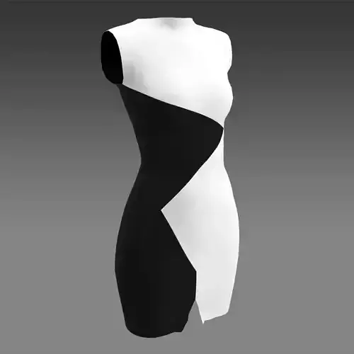 COLOR BLOCK BLACK AND WHITE HOURGLASS DRESS MODERN 