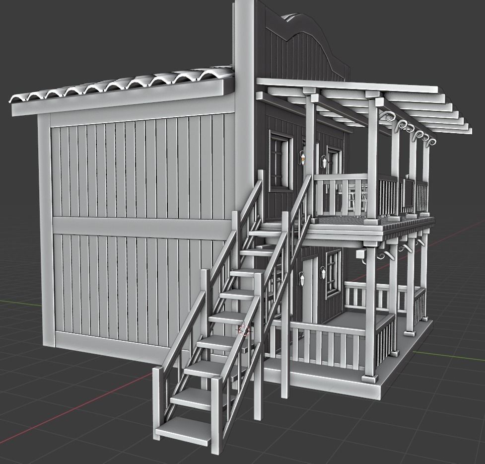 Enterable Vintage West Hotel House  Low-poly 3D model_11