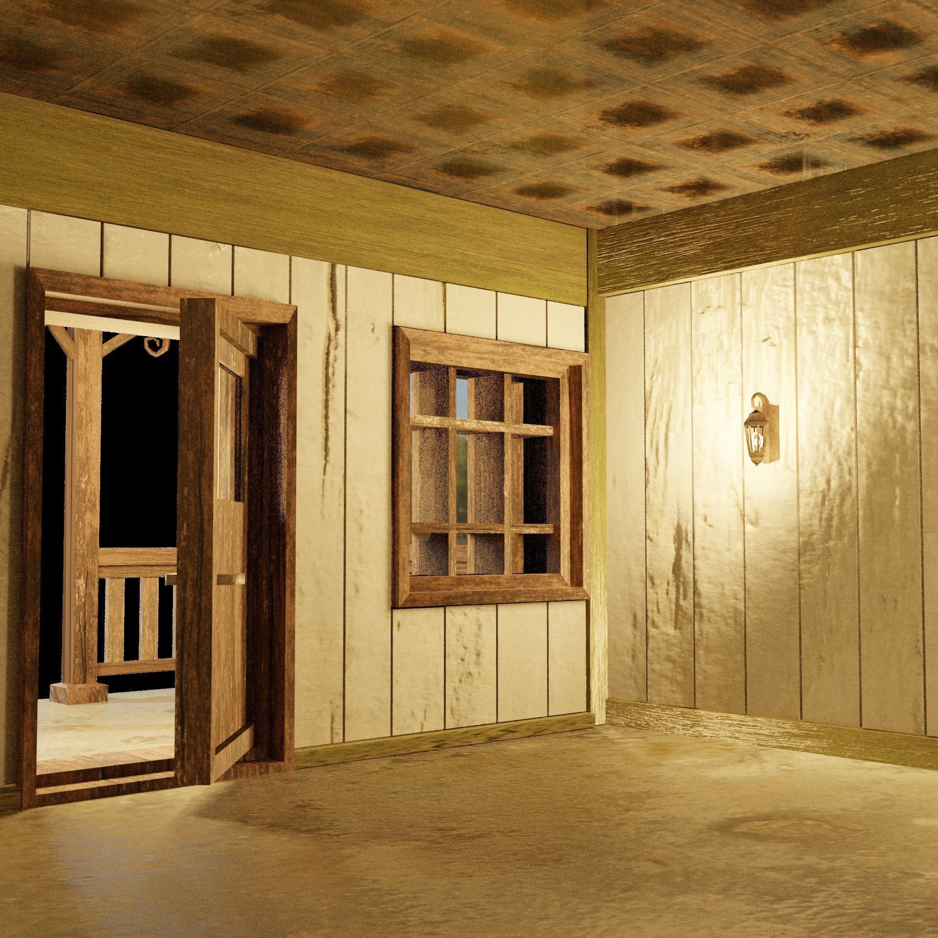 Enterable Vintage West Hotel House  Low-poly 3D model_4