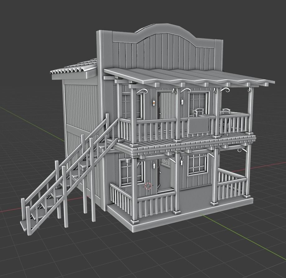 Enterable Vintage West Hotel House  Low-poly 3D model_9