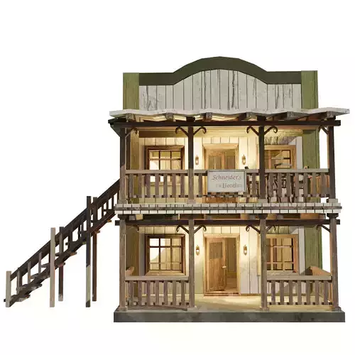 Enterable Vintage West Hotel House  Low-poly 3D model
