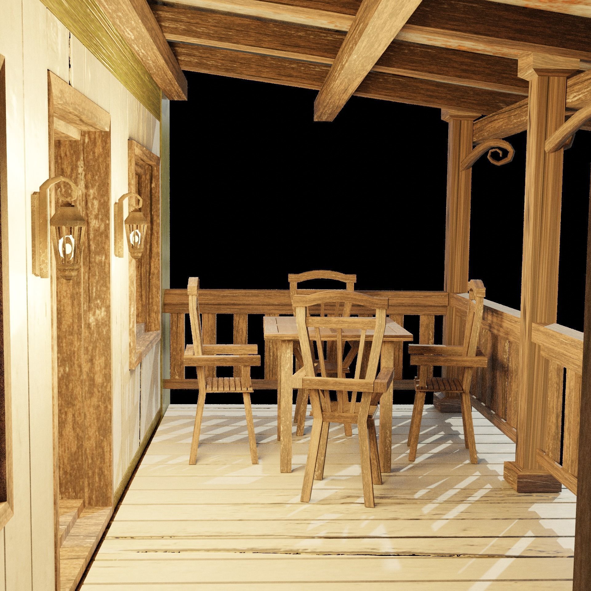 Enterable Vintage West Hotel House  Low-poly 3D model_6